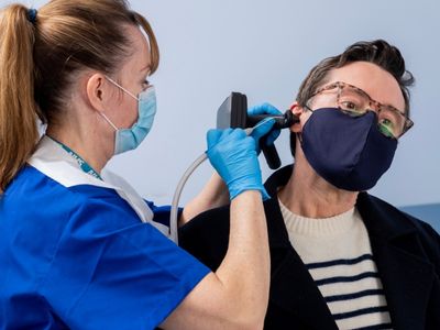 Otolaryngology ear irrigation stock photo