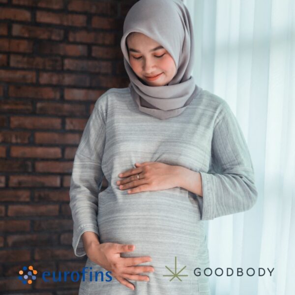 Asian pregnant lady holding and looking at her baby bump