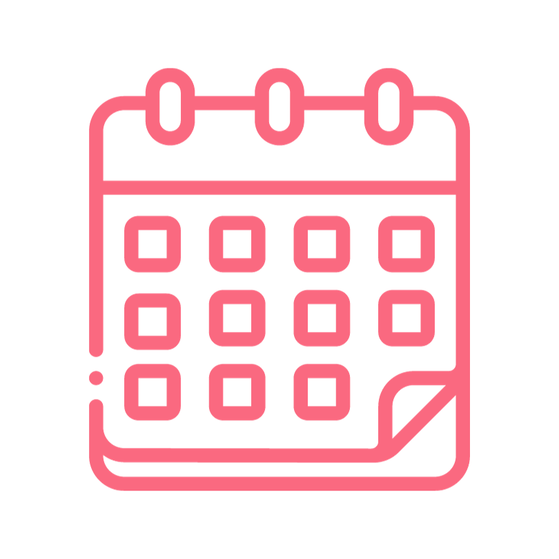 A pink graphic icon of a calendar