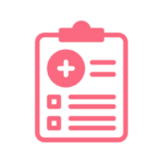 A graphic icon of a medical report in pink