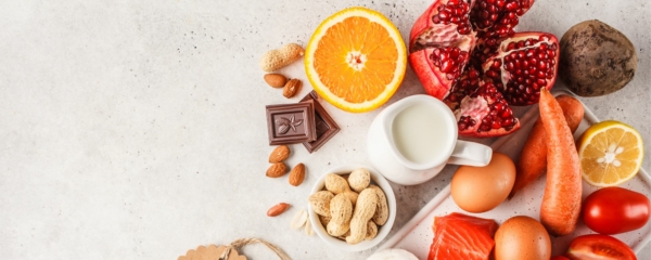A lay of bright food on a table